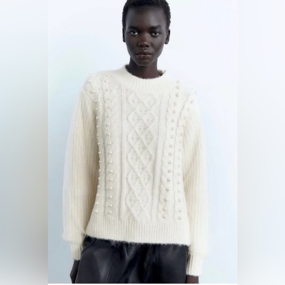 Zara Sweaters - Zara pearl sweater with sheer sleeves